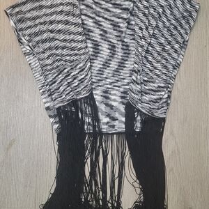 Bebe Black and White Striped Knit Cardigan One Size